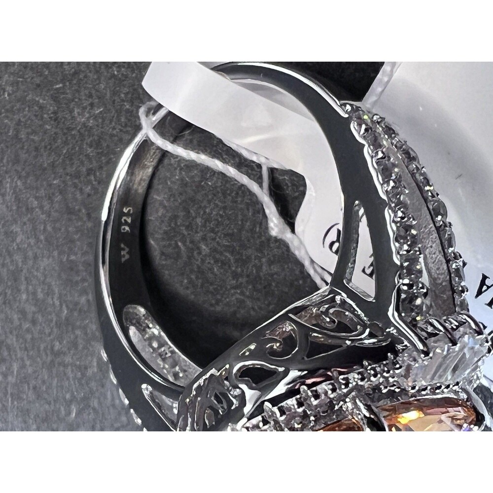 Bella Luce Champagne Simulated Diamond 13.00CT Oval Ring Rhodium Plated - Picture 10 of 14